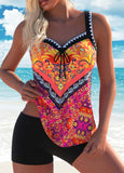 Bowknot Tribal Print Multi Color Tankini Set