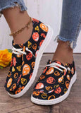 Halloween Pumpkin Print Square Toe Canvas Flats