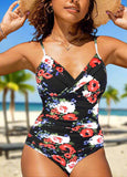 Criss Cross  Floral Print One Piece Swimwear