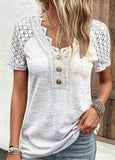 Lace Short Sleeve V Neck T Shirt