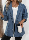 Denim Blue Patchwork Long Sleeve Lapel Coat