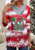 Red Button Christmas Print Long Sleeve T Shirt