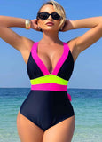 Spaghetti Strap Color Block One Piece Swimwear