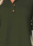 Olive Green Button Long Sleeve Split Neck Sweatshirt