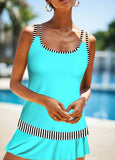 Stripe Print Cyan Tankini Set