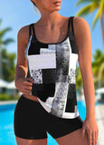 Geometric Print Wide Strap  Tankini Set