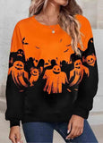 Halloween Ghost Bat  Round Neck  Pullover Top