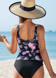 Floral Print Black Tankini Set