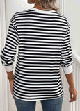 Patchwork Striped Long Sleeve Round Neck T Shirt