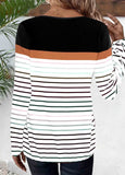 Patchwork Striped Long Sleeve Round Neck T Shirt