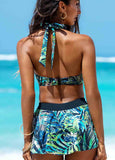 Leaf  Print High Waist Bikini Set