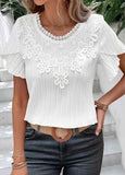 Lace Short Sleeve Round Neck Blouse