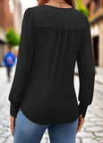 Crew Neck Pleated Casual Tunic Blouses