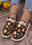 Halloween Pumpkin Print Square Toe Canvas Flats