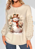 Christmas Lace Snowman Print Sweatshirt