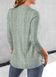 Sage Green Button Long Sleeve V Neck T Shirt