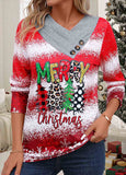 Red Button Christmas Print Long Sleeve T Shirt