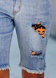 Casual Pumpkin Bat Ripped Denim Shorts Party Halloween Costume