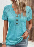 Lace Short Sleeve V Neck T Shirt