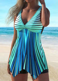 Ombre Asymmetric Hem Cyan Swimdress Set