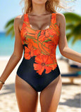 Floral Print Scoop Nack Backless One-piece Swimsuit