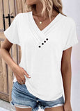 Button Detail V Neck T Shirt