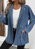 Denim Blue Patchwork Long Sleeve Lapel Coat