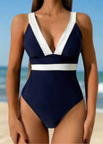 Color Block Spaghetti Strap  One Piece Swimwear