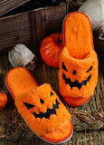 Fuzzy Halloween Pumpkin Open Toe Slippers