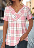 Patchwork Plaid Short Sleeve T Shirt