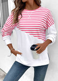 Pink Patchwork Striped Long Sleeve Round Neck Sweatshirt