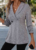 Patchwork Long Sleeve Turn Down Collar Blouse