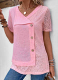 Patchwork Short Sleeve V Neck Blouse