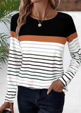 Patchwork Striped Long Sleeve Round Neck T Shirt