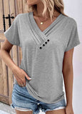 Button Detail V Neck T Shirt