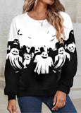 Halloween Ghost Bat  Round Neck  Pullover Top