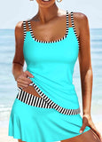 Stripe Print Cyan Tankini Set