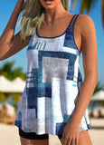 Geometric Print Double Straps Tankini  Set