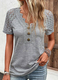 Lace Short Sleeve V Neck T Shirt