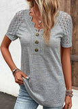 Lace Short Sleeve V Neck T Shirt