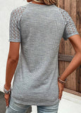 Lace Short Sleeve V Neck T Shirt