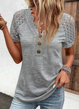 Lace Short Sleeve V Neck T Shirt