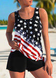 Bowknot Mid Waisted American Flag Print Tankini Set