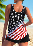 Bowknot Mid Waisted American Flag Print Tankini Set