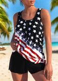 Bowknot Mid Waisted American Flag Print Tankini Set