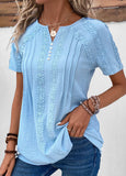 Patchwork Short Sleeve Split Neck Blouse