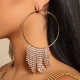 Gold Metal Round Rhinestone Detail Earrings