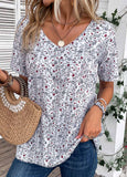 Bleaching White Ruched Ditsy Floral Print T Shirt