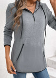 Grey Pocket Zipper Long Sleeve Hoodie