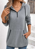 Grey Pocket Zipper Long Sleeve Hoodie